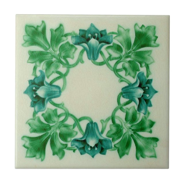 1910 Pilkington Art Nouveau Floral Wreath Repro Ceramic Tile (Front)