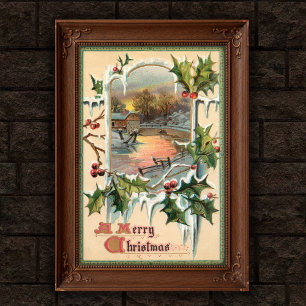 1910 Vintage Christmas Holly Poster Art
