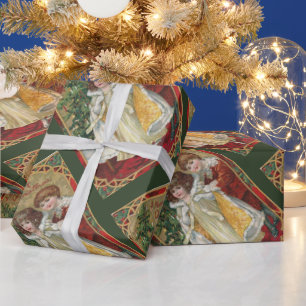 1910 Vintage Christmas Tuck Boy and Girl Wrapping Paper