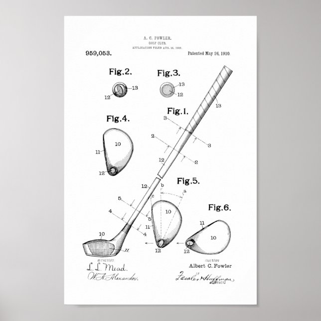 1910 Vintage Golf Club Patent Art Print (Front)