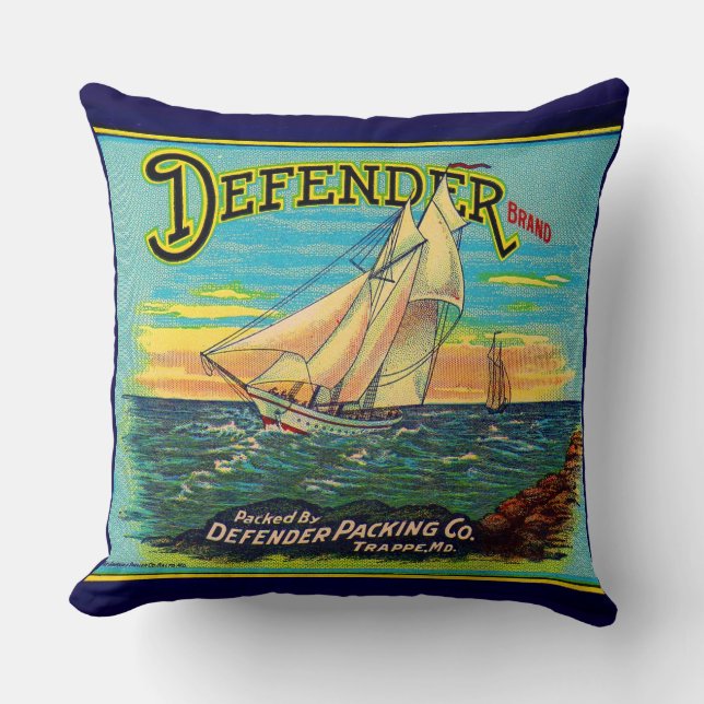 1910s Defender brand packing sailboat label Cushion (Front)