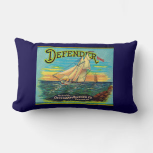 1910s Defender brand packing sailboat label Lumbar Cushion
