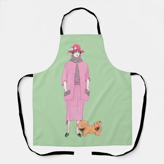 1910s Fashion Illustration Lady & Pekingese Dog Apron (Front)