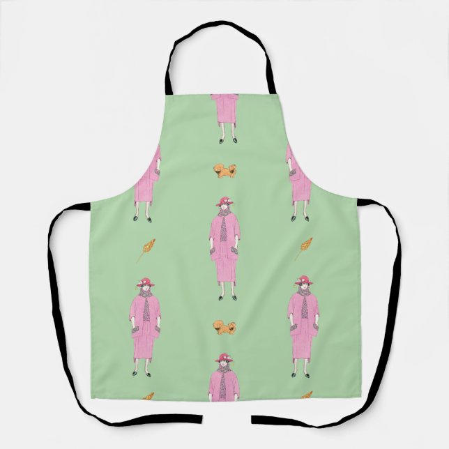 1910s Fashion Illustration Lady & Pekingese Dog Apron (Front)