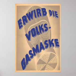 1910s German Gas Mask Advertisement Poster Vintage