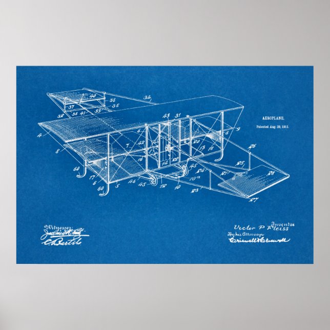 1911 Aeroplane Aeroplane Patent Art Drawing Print (Front)