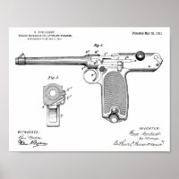 1911 Automatic Gun Patent Art Drawing Print