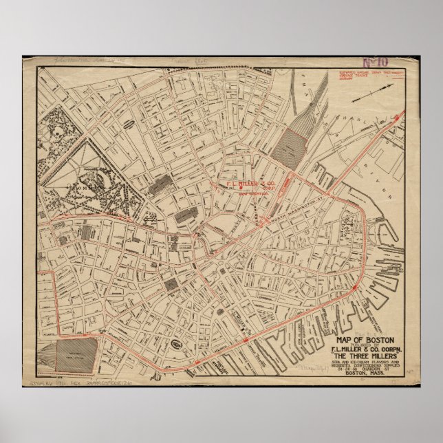 1911 downtown Boston map Vintage Poster (Front)