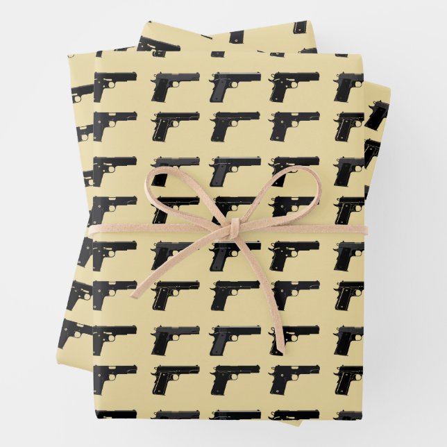 1911 Gun Silhouette Pattern Target Sports Wrapping Paper Sheet (In situ)