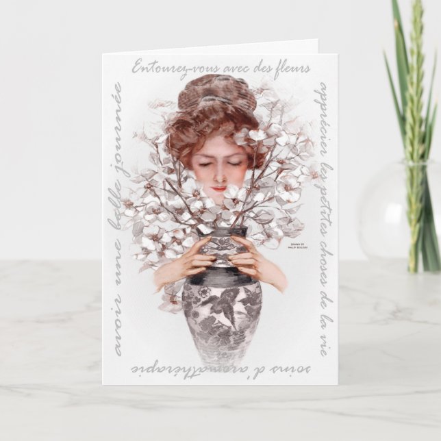 1911 "IMMERSE YOURSELF" FRENCH FLORAL GREETING CARD (Front)