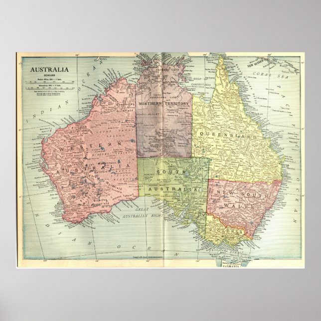 1911 Map of Australia Poster (Front)