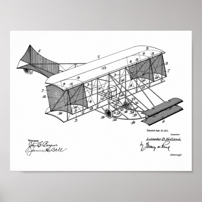 1911 Vintage Aeroplane Patent Art Drawing Print (Front)