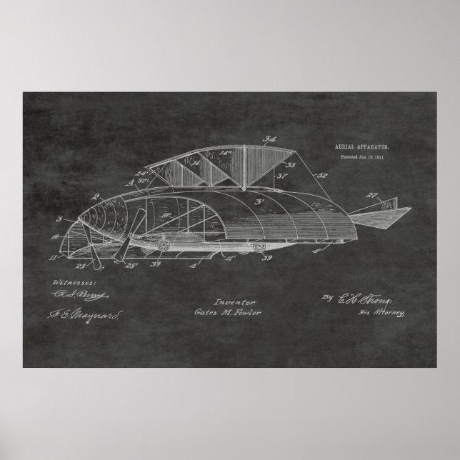 1911 Vintage Aeroplane Patent Art Drawing Print (Front)