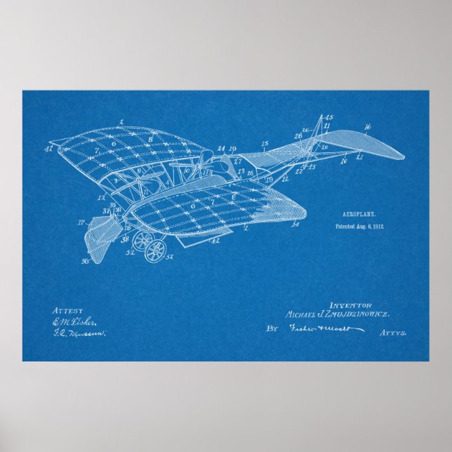 1912 Aeroplane Aeroplane Patent Art Drawing Print (Front)