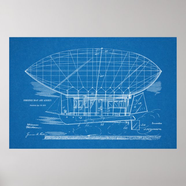 1912 Boat Airship Aeroplane Patent Drawing Print (Front)