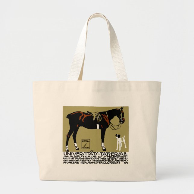 1912 Ludwig Hohlwein Horse Riding Poster Art Large Tote Bag (Front)