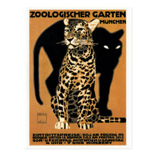 1912 Ludwig Hohlwein Leopard Munich Zoo Poster Postcard