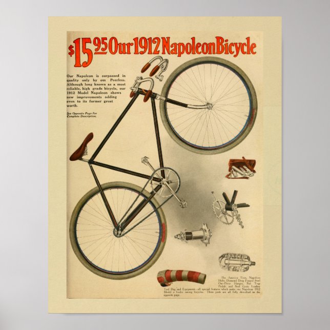 1912 Napoleon Bicycle Colour Ad Art Print (Front)