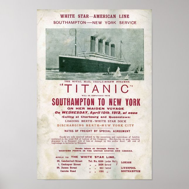 1912 TITANIC call for freight Poster (Front)