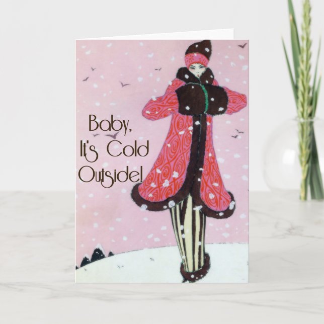 1913 Art Deco Winter Fashion Scene Holiday Card (Front)