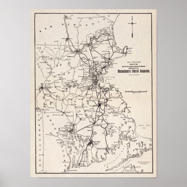 1913 Bay State Street Railway map Vintage Poster (Front)