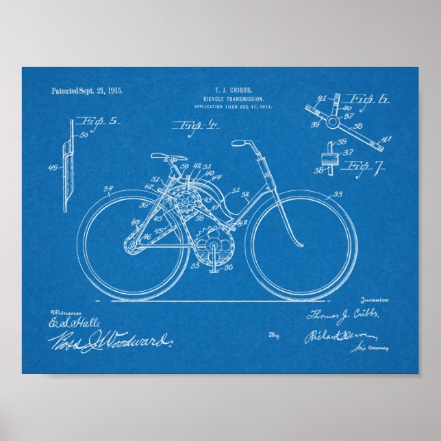 1913 Bicycle Transmission Design Patent Art Print (Front)