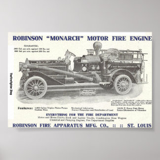 1913 Robinson "Monarch" Motor Fire Engine Poster