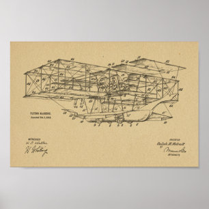 1914 Flying Machine Aeroplane Patent Art Drawing Poster