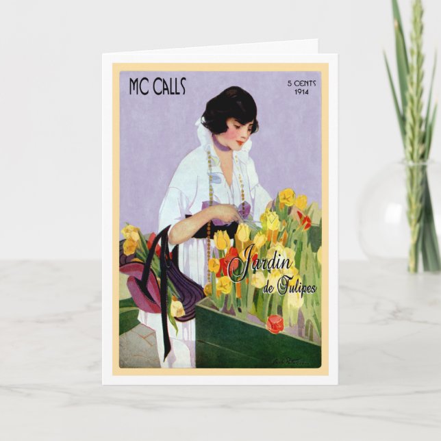 1914!!! "FRENCH TULIP GARDEN" VINTAGE GREETING CARD (Front)