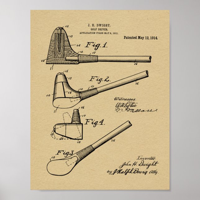 1914 Golf Club Driver Design Patent Art Print (Front)