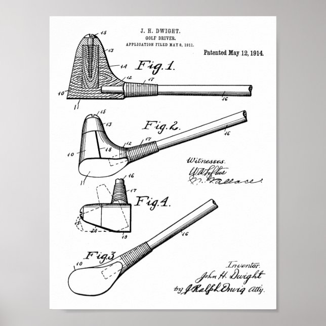 1914 Golf Club Driver Design Patent Art Print (Front)