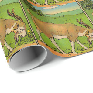 1914 grazing billygoat illustration wrapping paper