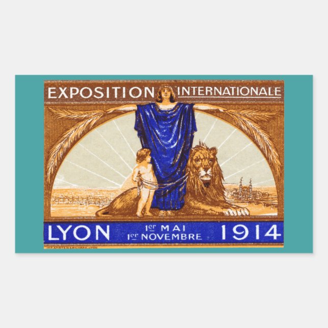 1914 Lyon International Expo Poster Rectangular Sticker (Front)
