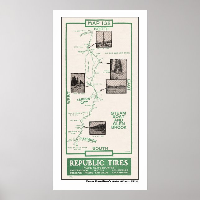 1914 Map, Carson City, Steamboat, Glenbrook Poster (Front)