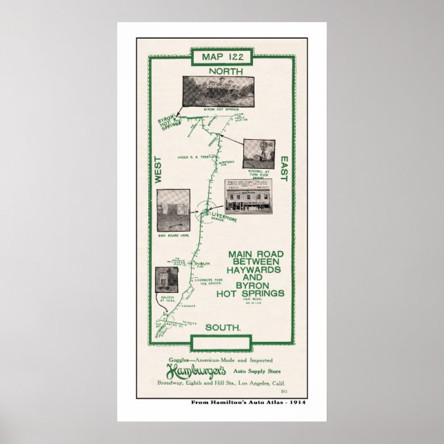 1914 Map, Haywards to Byron Hot Springs Poster (Front)