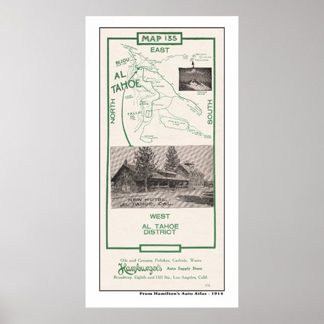 1914 Map of Tahoe Area Poster (Front)