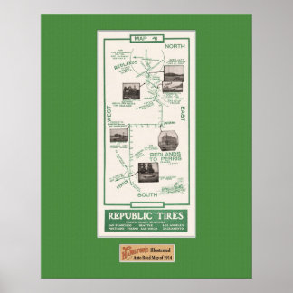 1914 Map, Redlands to Perris Poster