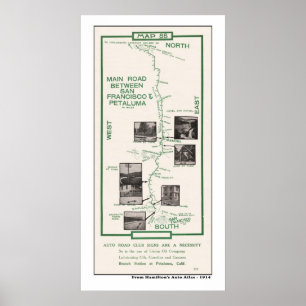 1914 Map, SF to Petaluma Poster