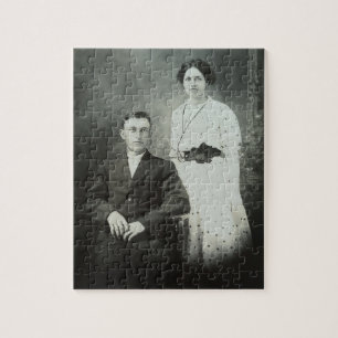 1914 Mr & Mrs Hill RPPC B&W Photo Couple Image Jigsaw Puzzle