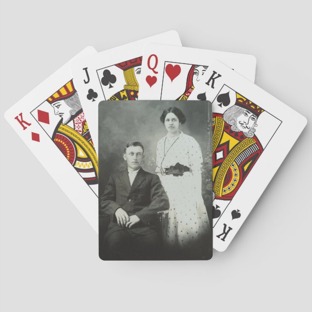1914 Mr & Mrs Hill RPPC B&W Photo Couple Image Playing Cards (Back)