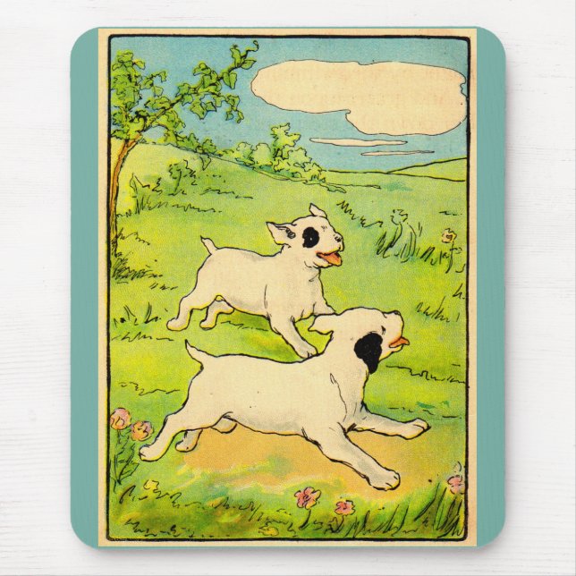 1914 two dogs running mouse pad (Front)
