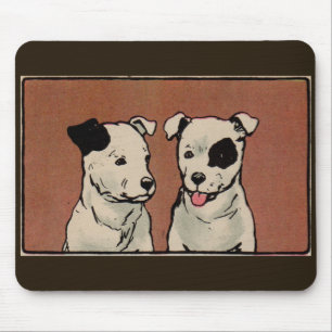 1914 two pitbull dogs children's book illustration mouse pad