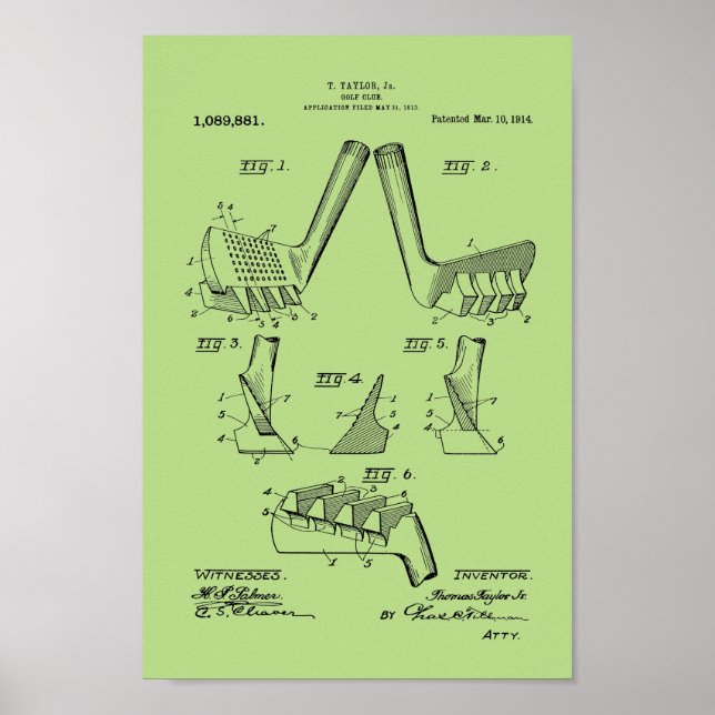 1914 Vintage Golf Club Patent Art Print (Front)