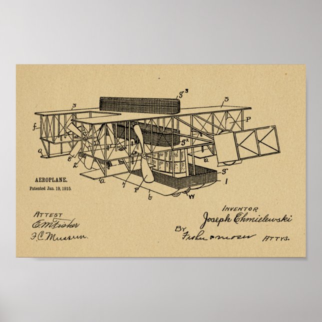 1915 Boat Aeroplane Patent Art Drawing Print (Front)