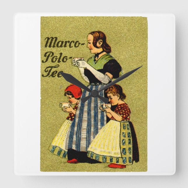 1915 Enjoy Marco Polo Tea Square Wall Clock (Front)