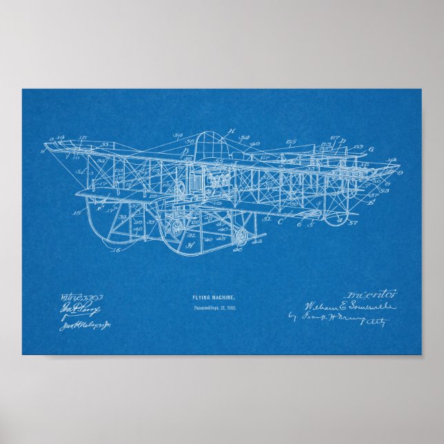 1915 Flying Machine Aeroplane Patent Drawing Print (Front)