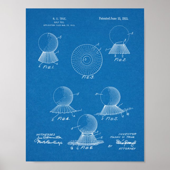 1915 Golf Ball Tee Design Patent Art Print (Front)