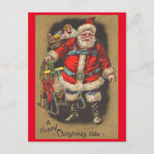 1915 Santa Claus with his sleigh and toys Holiday Postcard