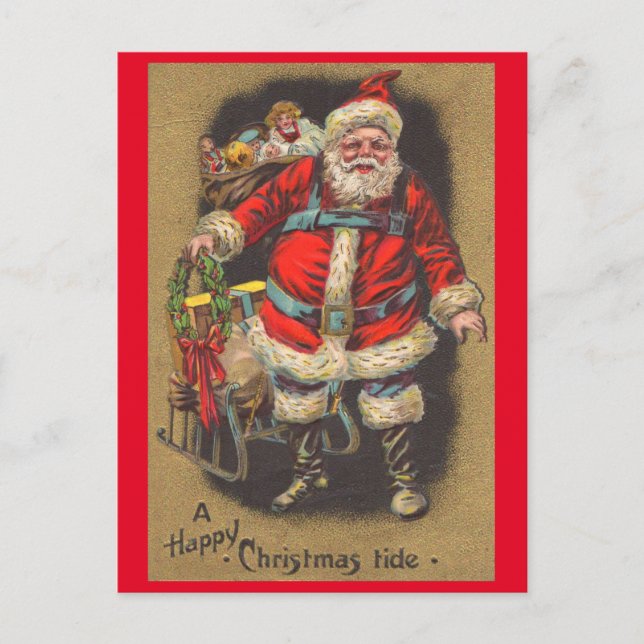 1915 Santa Claus with his sleigh and toys Holiday Postcard (Front)