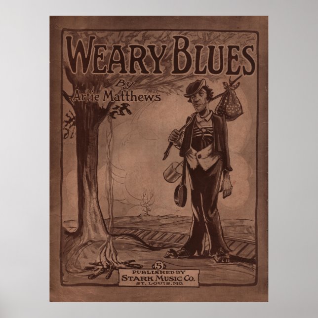 1915 Sheet Music Cover "WEARY BLUES" Poster (Front)